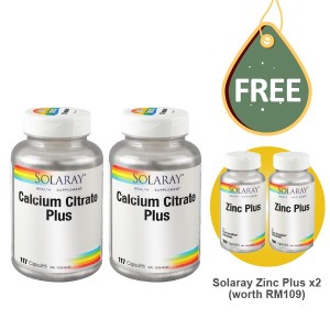 [RY] SOLARAY CALCIUM CITRATE PLUS 90S EXTRA 30% TWINPACK (*FREE ZincPlusx2)